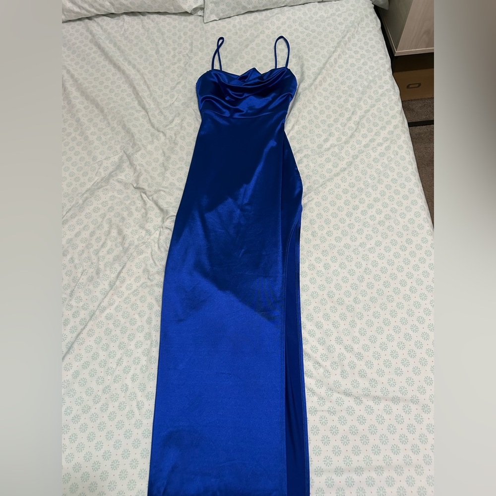 Windsor Royal Blue Satin Prom Dress